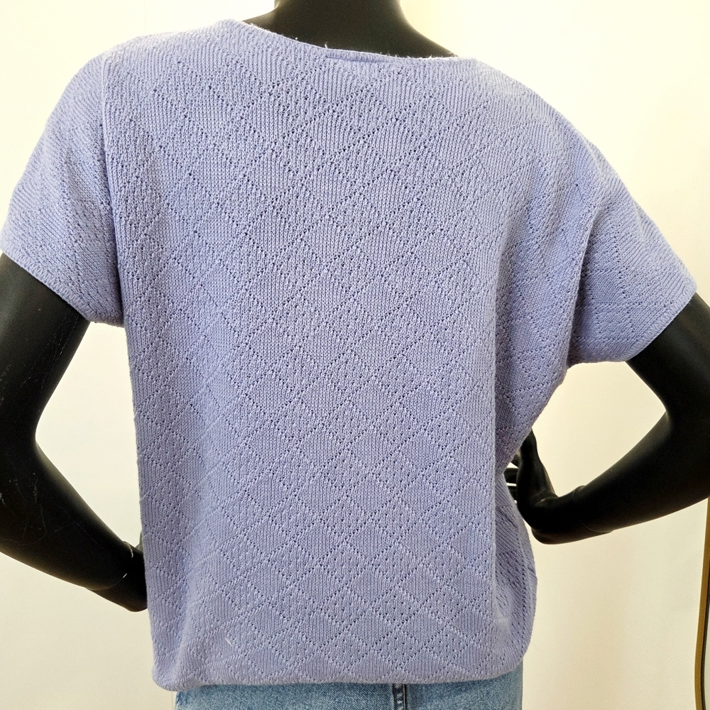 Vintage Nu Vogue Grannycore Sweater – Floral Embroidery – Lavender Knit – M/L - Picture 8 of 10
